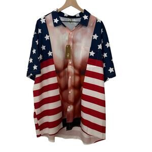 Hardaddy American‎ Flag Muscle Abs Button Down Hawaiian Shirt Mens Size 4XL